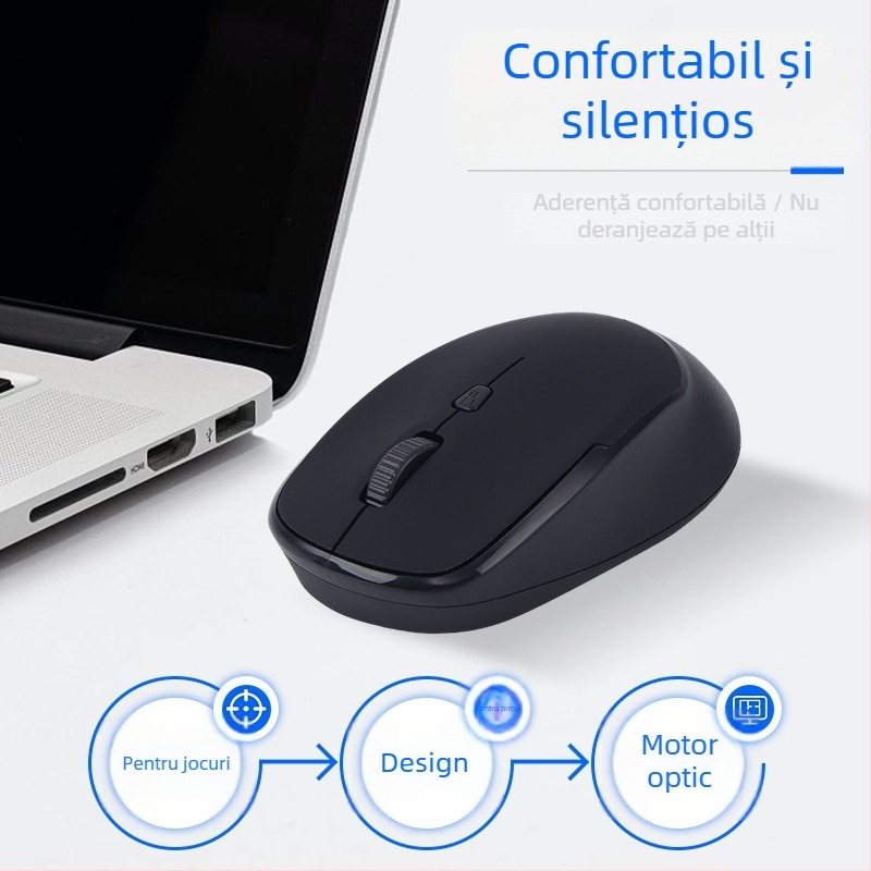 Mouse fără fir 2.4G, 4 butoane, Plug-and-play, design ergonomic, logo personalizabil