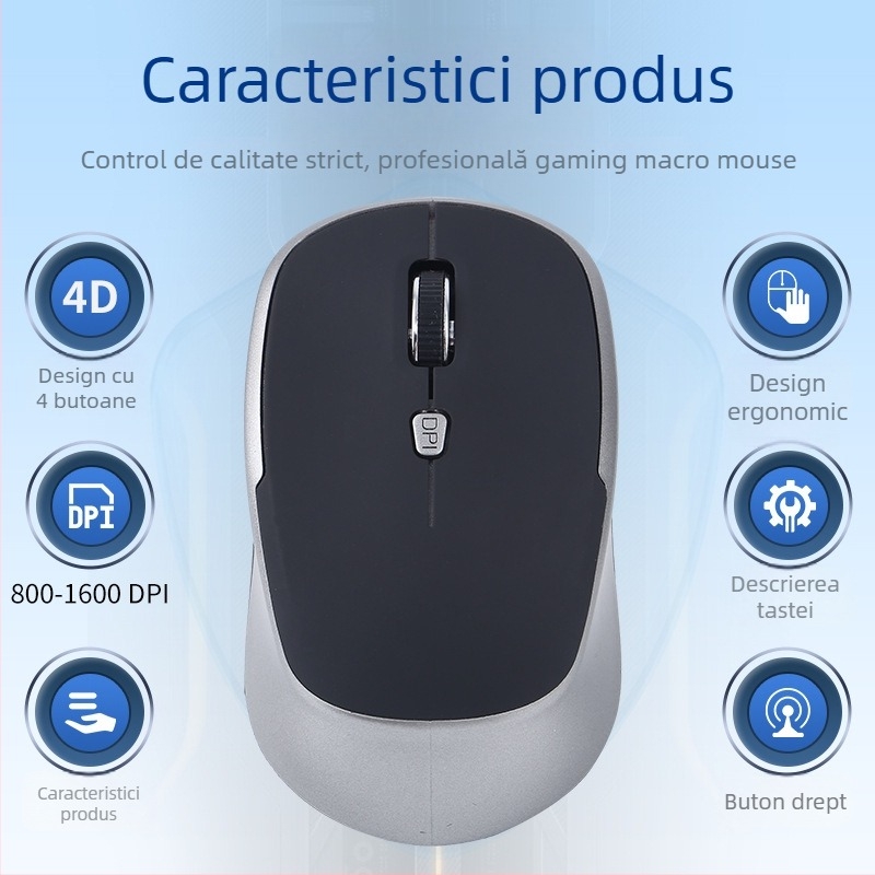 Mouse fără fir 2.4G, 4 butoane, Plug-and-play, design ergonomic, logo personalizabil