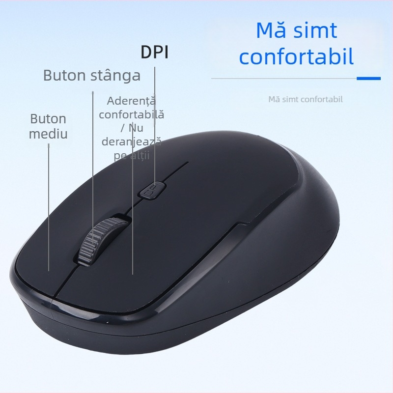 Mouse fără fir 2.4G, 4 butoane, Plug-and-play, design ergonomic, logo personalizabil