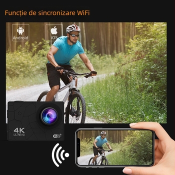 Cameră sport 4K cu Wi-Fi, rezistentă la apă, pentru scufundări și mersul în aer liber — model I5-361, senzor 12 MP, stocare pe card TF, corp ABS, autonomie 180 de minute