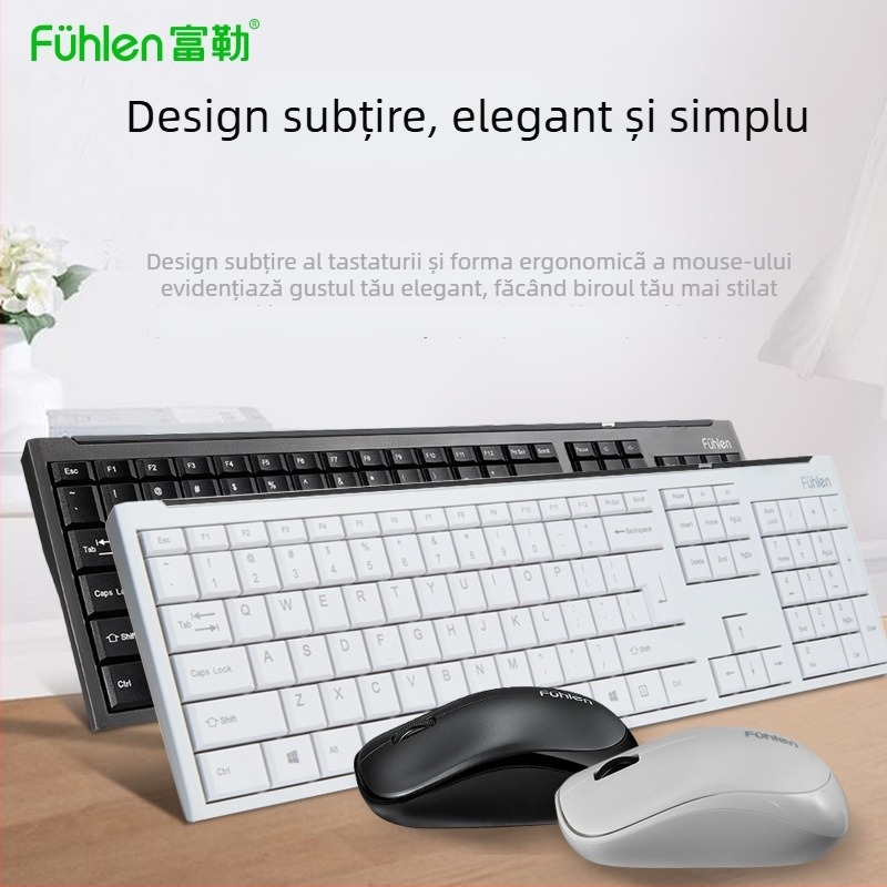 Set wireless Fuhlen A120G – tastatură și mouse, interfețe USB, 1000 DPI, ergonomic, potrivit pentru laptopuri și desktopuri