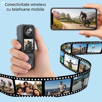 Cameră de acțiune cu două lentile, viziune nocturnă infraroșu, lentilă rotativă, baterie de 10 ore, stocare pe card TF