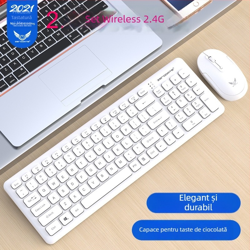 Set de tastatură și mouse fără fir, conexiune 2.4G, interfețe USB pentru tastatură și mouse, senzor optic 1600 DPI, greutate 513,4 g
