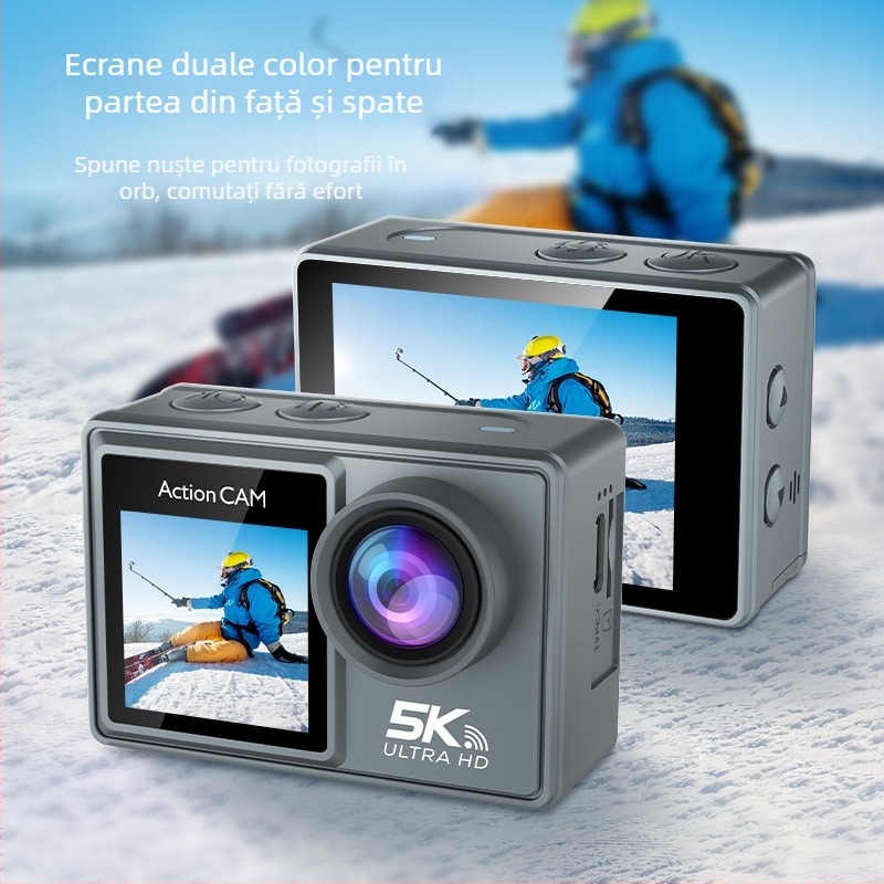 Cameră sport 5K cu stabilizare EIS, Wi-Fi pentru filmare fără fir, 30fps, stocare pe TF card