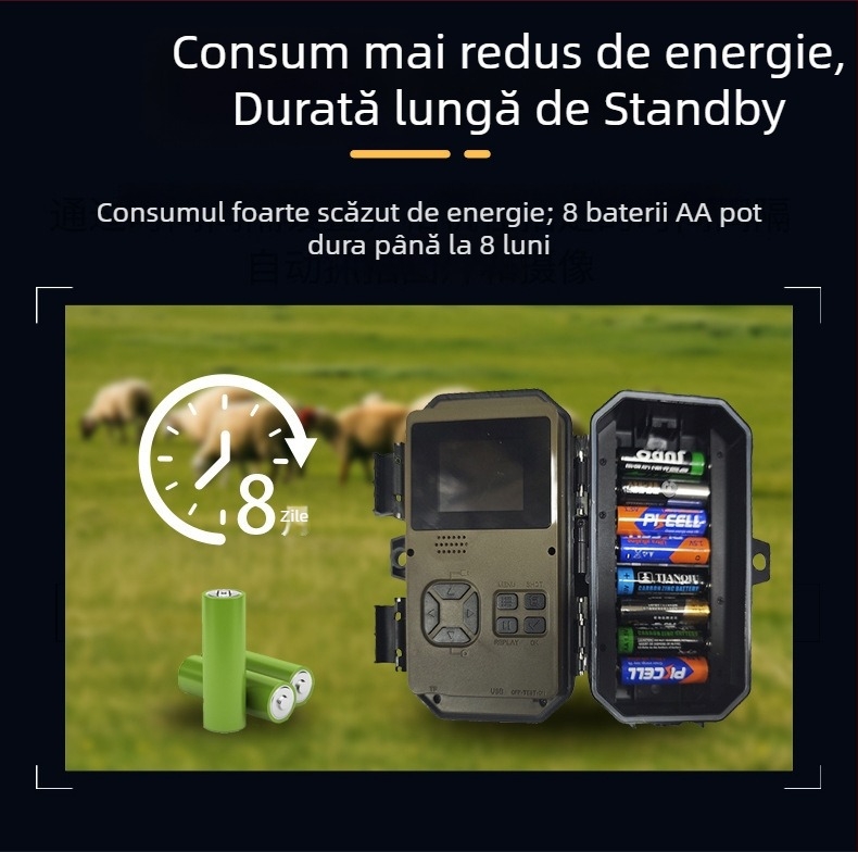 Cameră de vânătoare infraroșu pentru exterior, model H2o, 16 MP, card TF până la 128 GB, ecran LCD 2.0, autonomie baterie 10 h