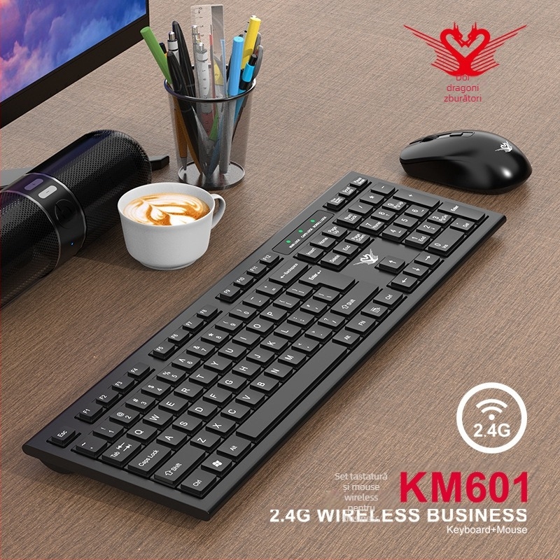 Km601 Set Tastatură și mouse wireless, 104 taste, 2.4G, ergonomic, Plug-and-Play