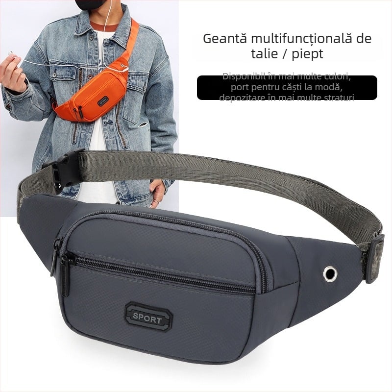Geantă de talie sport pentru bărbați, culoare solidă, material Oxford, respirabilă, impermeabilă, ușoară, anti-furt
