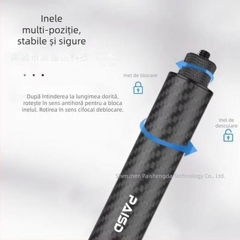 Selfie stick pentru camerele de acțiune Insta360/Gopro – fibră de carbon, 5 secțiuni, model PAISD 115