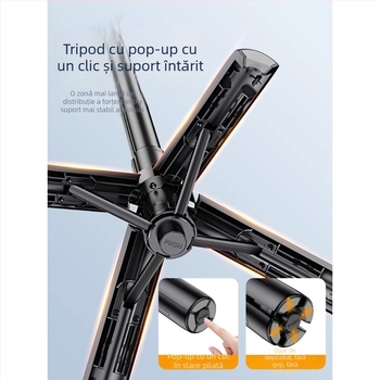 Dream Ship Stativ selfie din aliaj de aluminiu, cu iluminare încorporată și telecomandă Bluetooth – Portabil, tip podea cu patru picioare