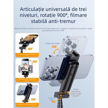 Dream Ship Stativ selfie din aliaj de aluminiu, cu iluminare încorporată și telecomandă Bluetooth – Portabil, tip podea cu patru picioare