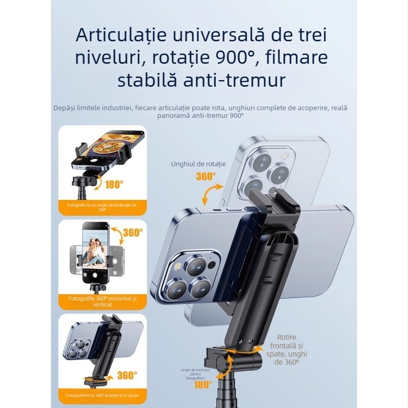 Dream Ship Stativ selfie din aliaj de aluminiu, cu iluminare încorporată și telecomandă Bluetooth – Portabil, tip podea cu patru picioare