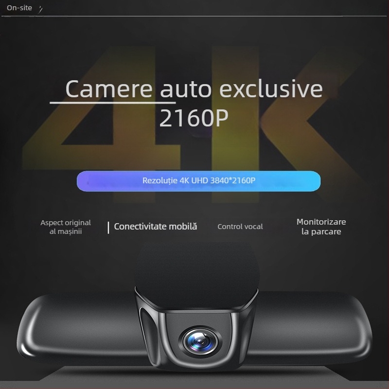 Camera DVR 4K cu lentile duale, vedere de noapte, înregistrare față-spate, Wi‑Fi, montaj pe oglinda retrovizoare