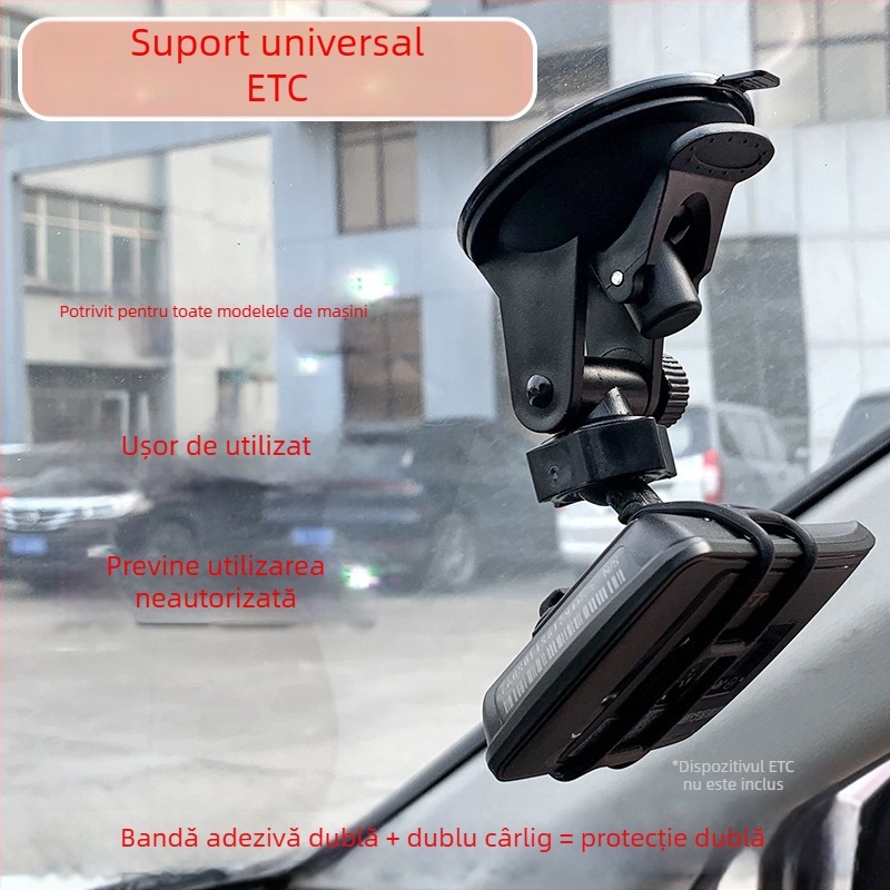Suport ETC pentru mașină cu ventuză – Plastic, Stil minimalist (Model: Suport ETC cu ventuză pentru mașină; Material: Plastic; Stil: Minimalist; Personalizare: Disponibilă)