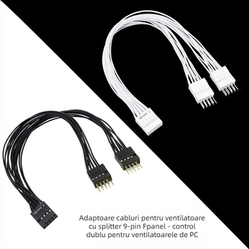 Cablu jumper pentru placă de bază desktop (9 pini, divizor 1-2 pentru panoul frontal, control dual, 20 cm lungime)