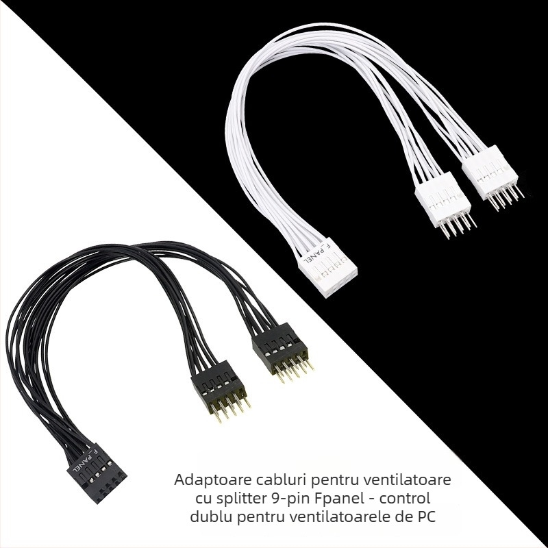 Cablu jumper pentru placă de bază desktop (9 pini, divizor 1-2 pentru panoul frontal, control dual, 20 cm lungime)
