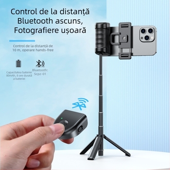 Stabilizator pentru telefon, mini baston pentru selfie – portabil, pentru exterior, telecomandă, Bluetooth, plastic
