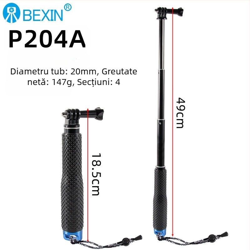 Selfie stick, aluminiu, 4 secțiuni, sarcină 2–5 kg, pentru Motion Camera