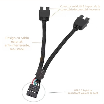Adaptor pentru header USB al plăcii de bază: 9 pini către doi conectori USB de 9 pini HUB