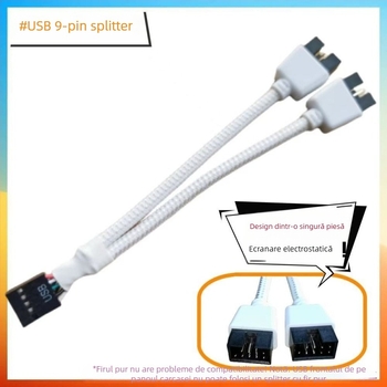 Adaptor pentru header USB al plăcii de bază: 9 pini către doi conectori USB de 9 pini HUB