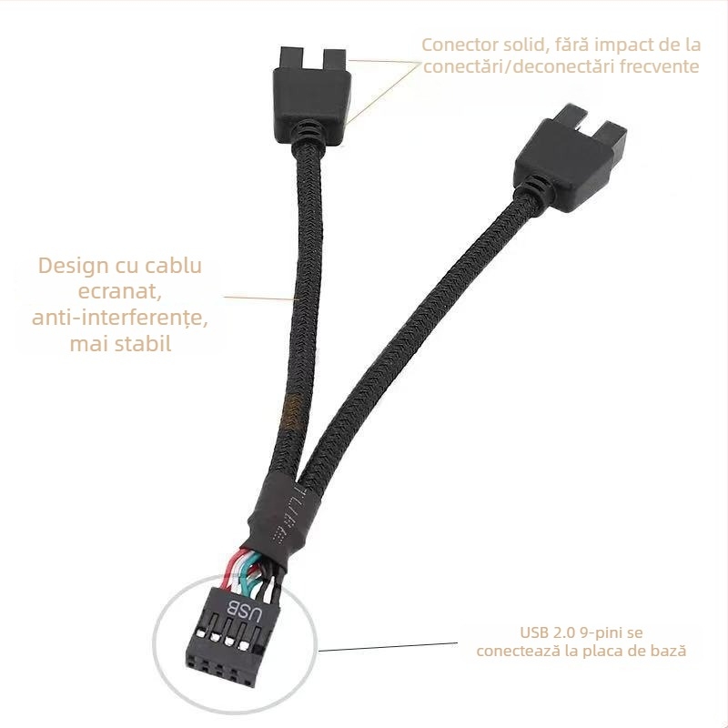 Adaptor pentru header USB al plăcii de bază: 9 pini către doi conectori USB de 9 pini HUB