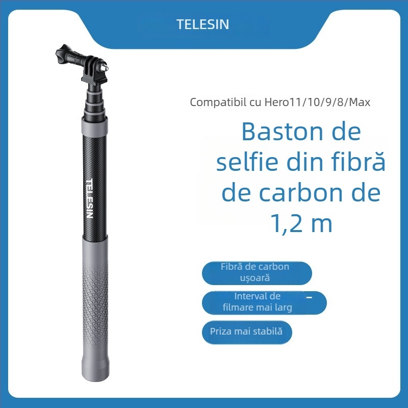 Telesin selfie stick din carbon GP-MNP-002 pentru cameră de acțiune universală (Pachet: 1× selfie stick)