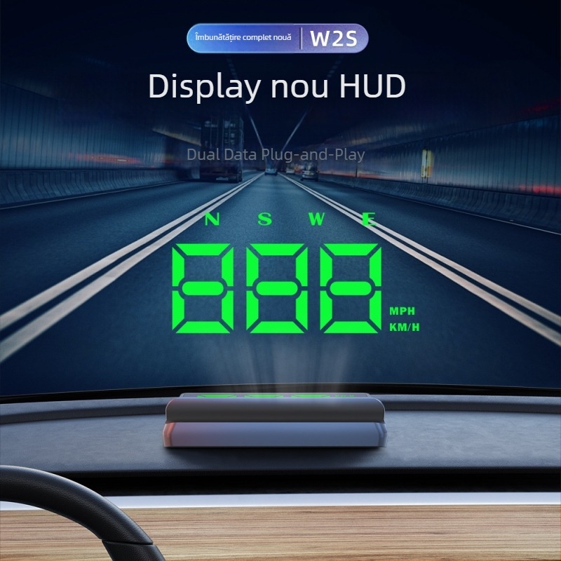HUD pentru automobil – model W2s-green, alimentare USB, greutate 100 g, universal pentru toate modelele