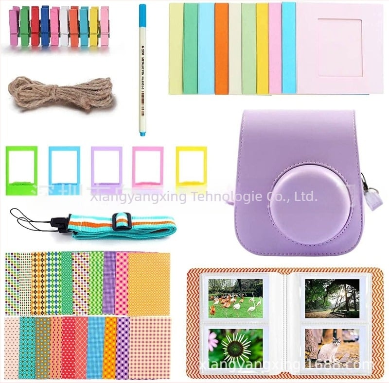 Set accesorii Instax Mini 12/11/9 – 8-in-1 cu geantă pentru cameră, curea, album foto și ramă foto (corp PU, lansat în 2020)