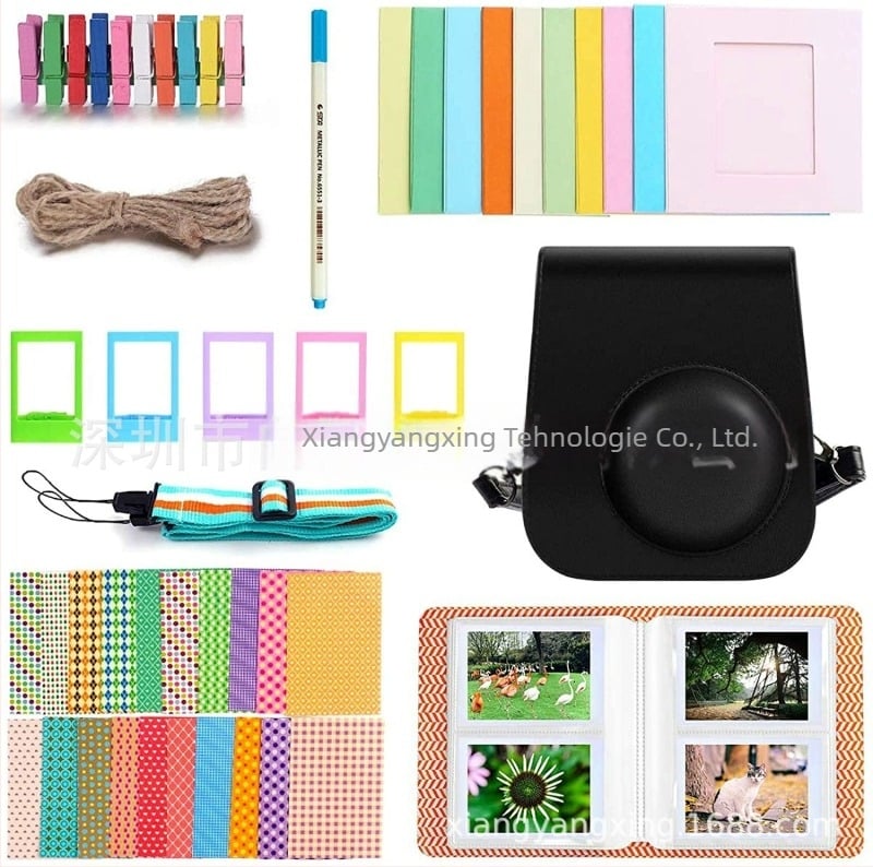 Set accesorii Instax Mini 12/11/9 – 8-in-1 cu geantă pentru cameră, curea, album foto și ramă foto (corp PU, lansat în 2020)