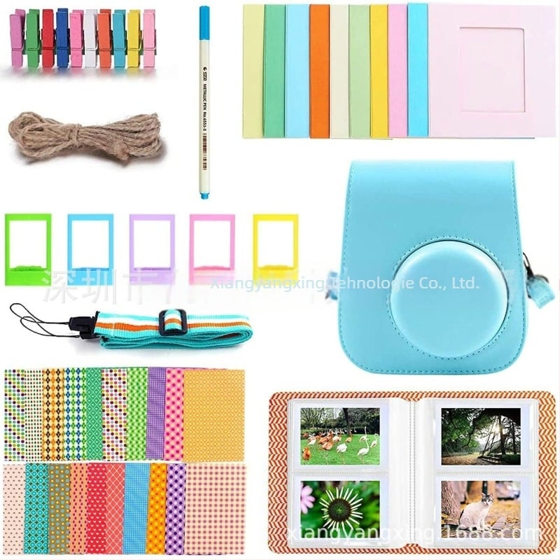 Set accesorii Instax Mini 12/11/9 – 8-in-1 cu geantă pentru cameră, curea, album foto și ramă foto (corp PU, lansat în 2020)