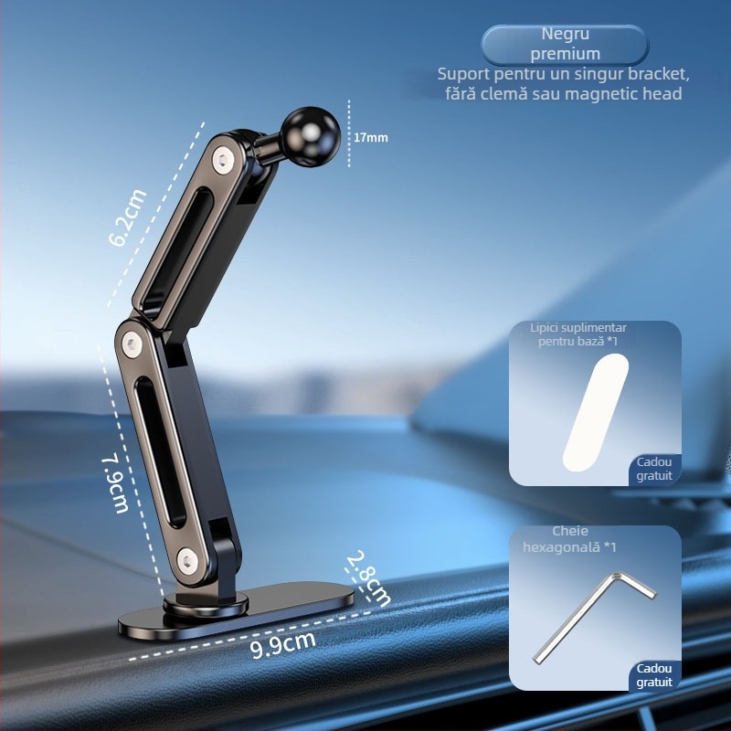 Suport auto pentru telefon cu MagSafe, prindere magnetică, montaj universal pe bord, bandă adezivă lungă pliabilă, aliaj de aluminiu