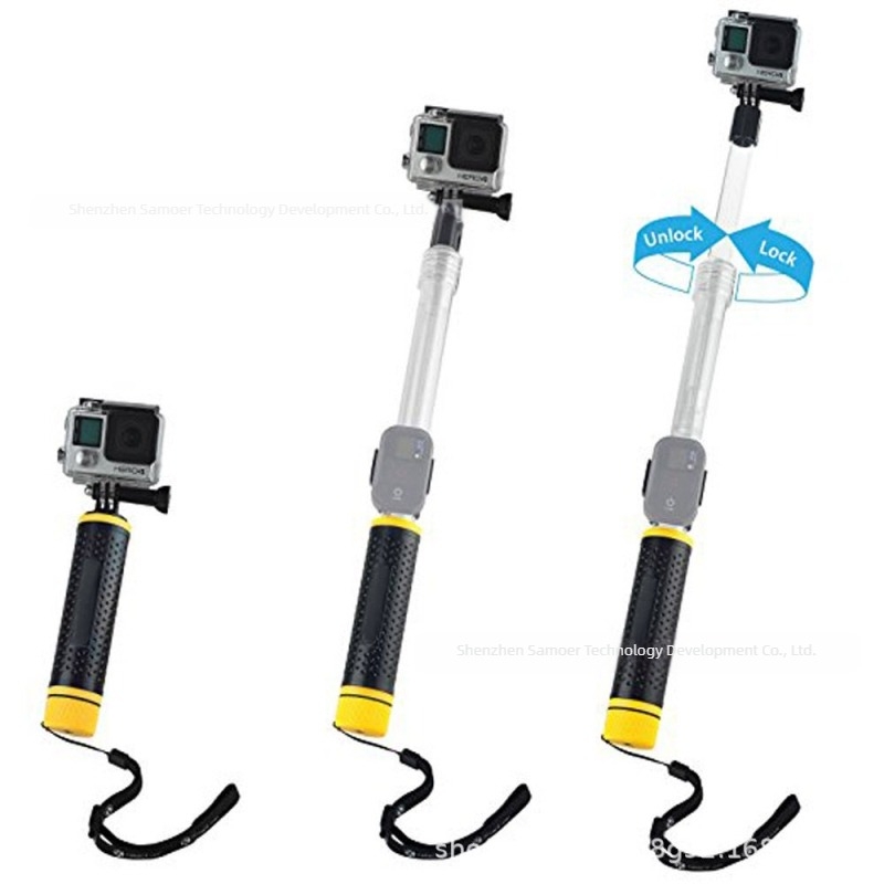 Selfie stick pentru cameră de acțiune – tijă telescopică transparentă cu slot pentru card, două secțiuni, din plastic, compatibil universal cu camere de acțiune, sarcină maximă sub 2 kg, fără Bluetooth