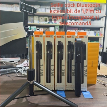 Selfie stick antișoc, 7 secțiuni, trepied podea 360°, oțel inox, Bluetooth, compatibil universal, până la 2 kg