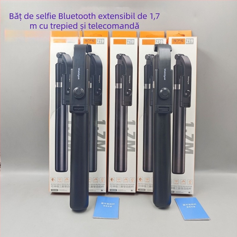 Selfie stick antișoc, 7 secțiuni, trepied podea 360°, oțel inox, Bluetooth, compatibil universal, până la 2 kg