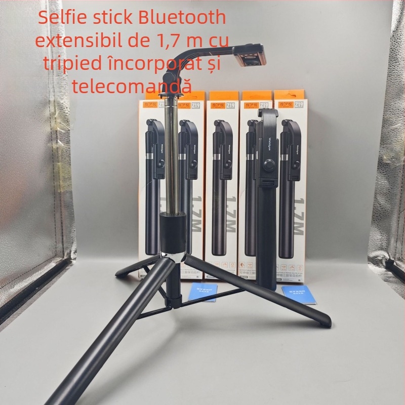 Selfie stick antișoc, 7 secțiuni, trepied podea 360°, oțel inox, Bluetooth, compatibil universal, până la 2 kg