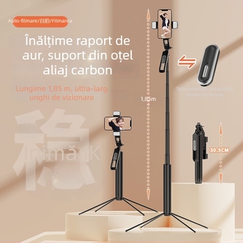P530 selfie stick metal cu trepied, telecomandă Bluetooth, stabilizator și iluminare