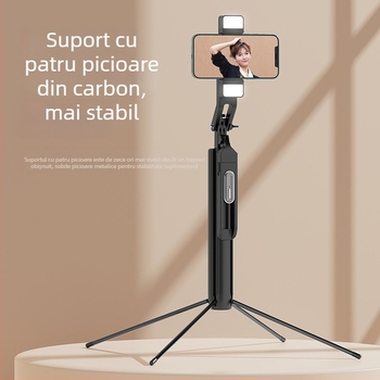 P530 selfie stick metal cu trepied, telecomandă Bluetooth, stabilizator și iluminare