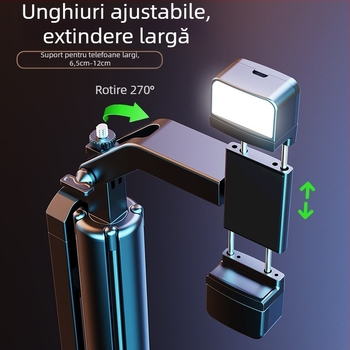 P530 selfie stick metal cu trepied, telecomandă Bluetooth, stabilizator și iluminare