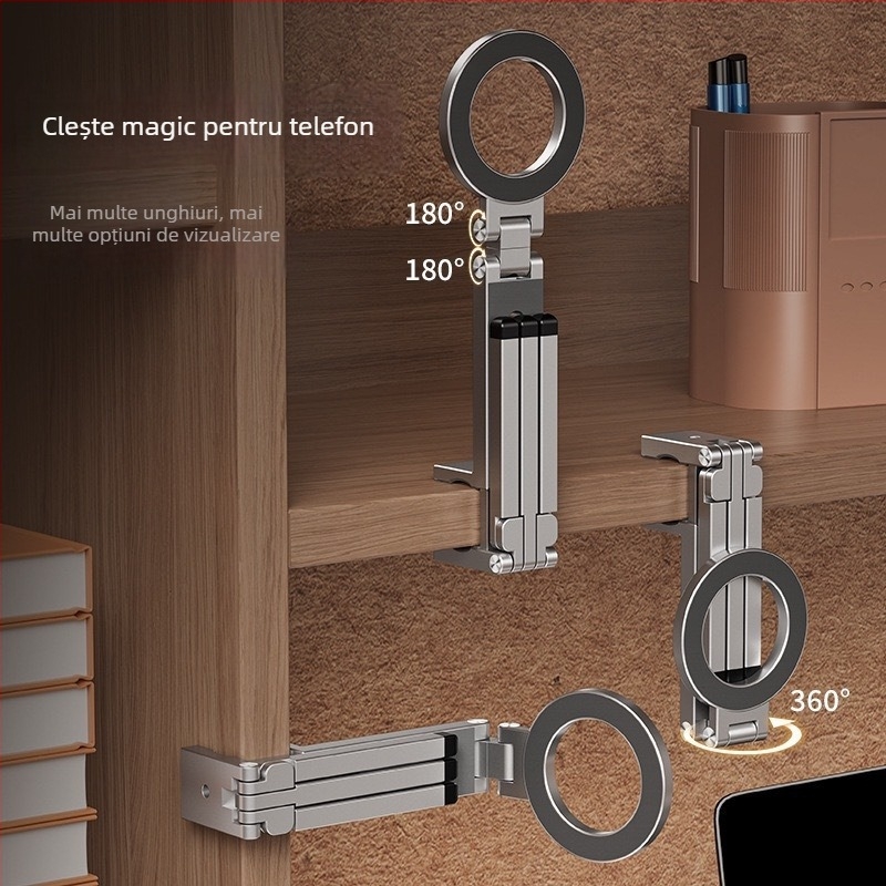 Suport pentru telefon din aliaj de aluminiu, pliabil, trepied de birou pentru călătorii și streaming live