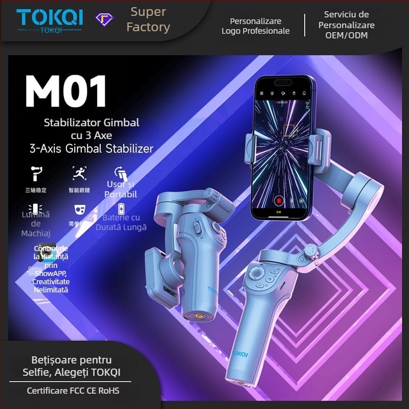 TOKQI M01 Gimbal de mână cu trei axe, Urmărire Facială și Bluetooth