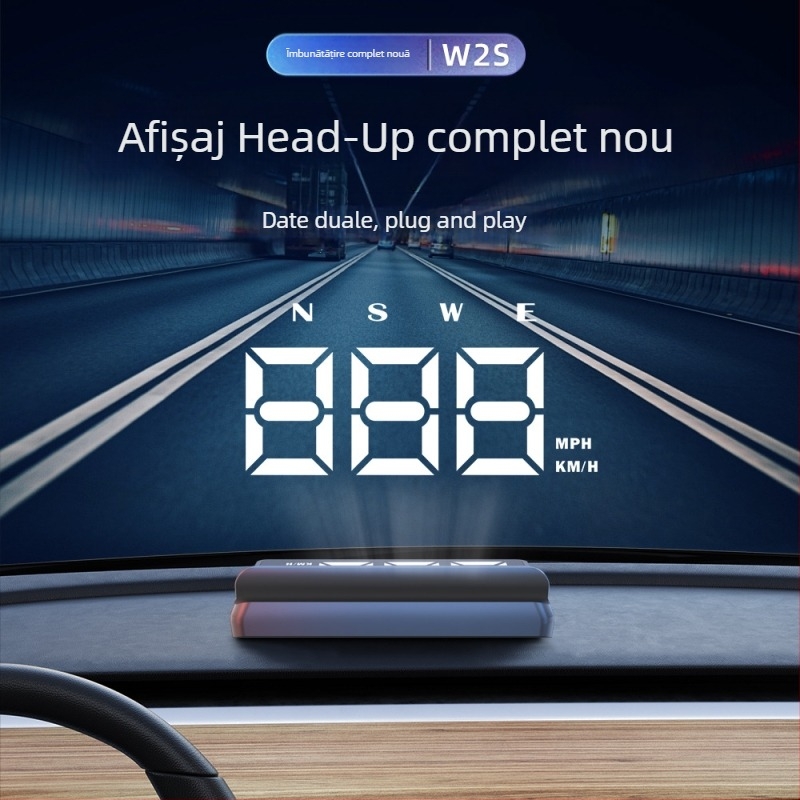 W2s HUD Head-Up Display pentru mașină — alimentare USB, universal, 152 g, busolă Beidou GPS