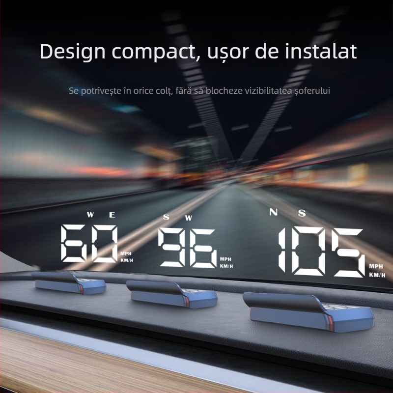 W2s HUD Head-Up Display pentru mașină — alimentare USB, universal, 152 g, busolă Beidou GPS