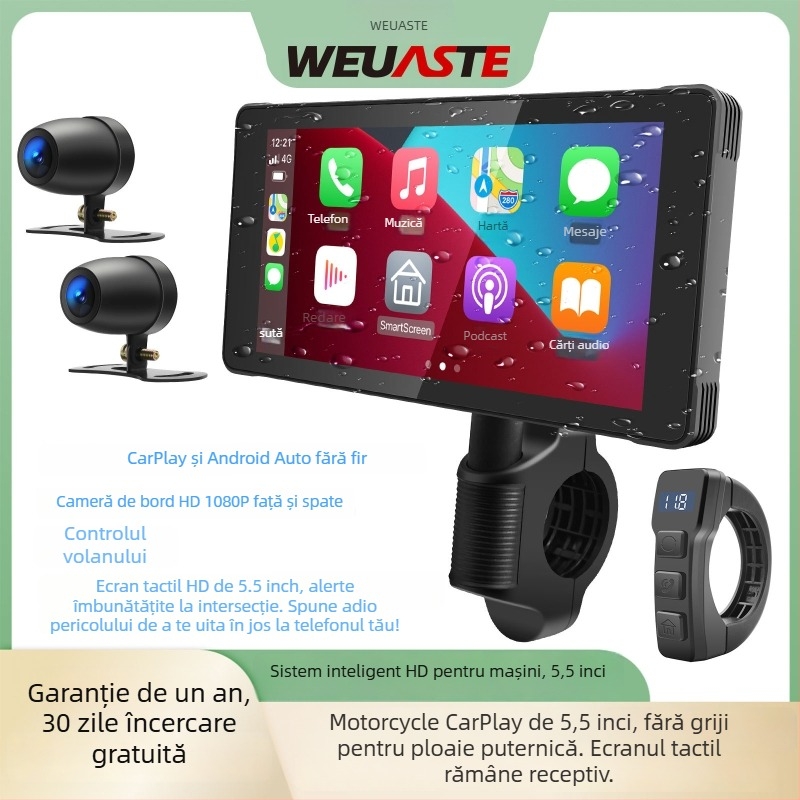 F85 Cameră de bord pentru motocicletă CarPlay, unghi de înregistrare 150°, senzor 2MP, suport TF card până la 256GB, montată în consola centrală a motocicletei