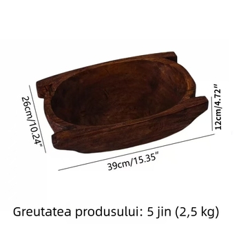 Li Jing bol din lemn masiv cu mâner antic pentru fotografie profesională a nou-născuților; Model On Demand; greutate 2,9 kg; material: lemn solid.
