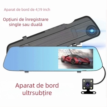 Înregistrator pentru oglinda retrovizoare cu înregistrare frontală și spate, 1080p, unghi 170°, vedere de noapte, înregistrare ciclică