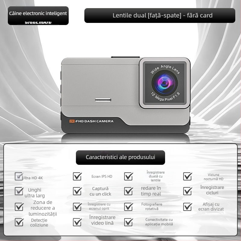 Iron General dash cam 4K Ultra-Clear cu înregistrare panoramică 360°, unghi de vizualizare 170°, ecran de 3,0 inch, monitorizare parcare și vedere de noapte îmbunătățită