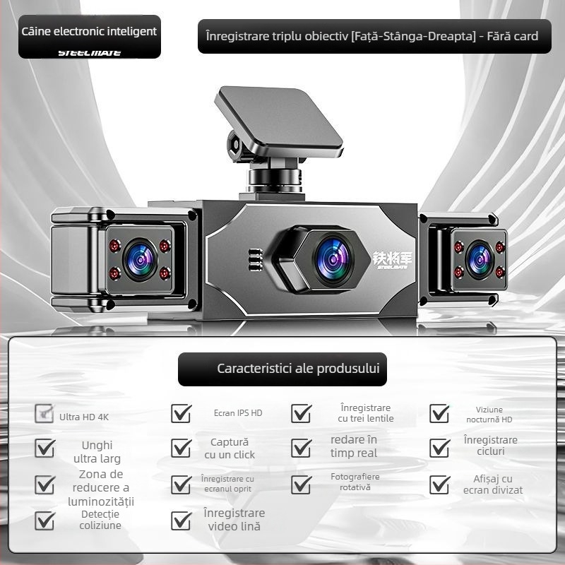 Iron General dash cam 4K Ultra-Clear cu înregistrare panoramică 360°, unghi de vizualizare 170°, ecran de 3,0 inch, monitorizare parcare și vedere de noapte îmbunătățită