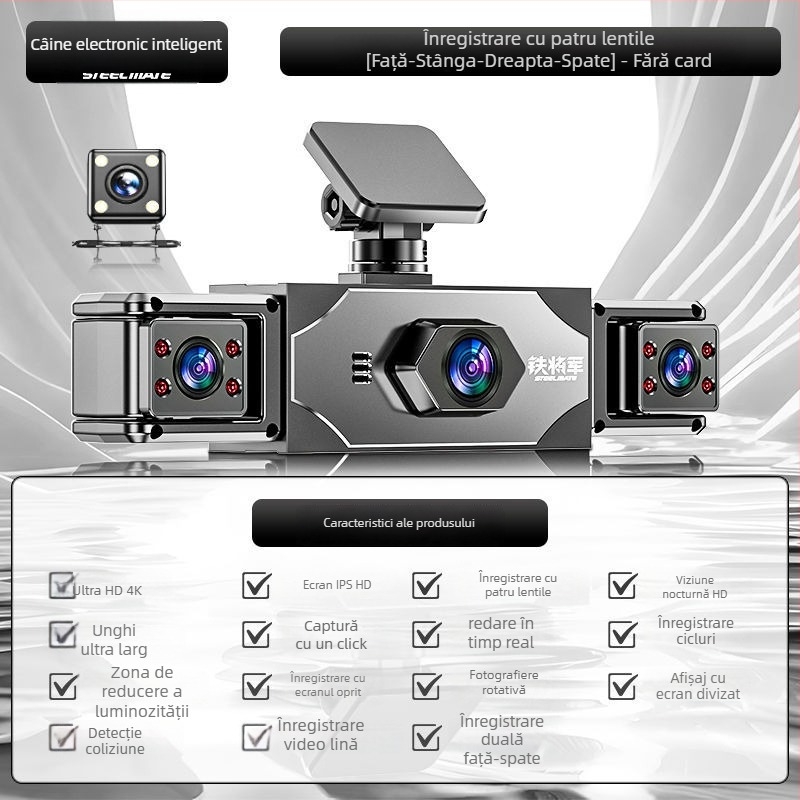 Iron General dash cam 4K Ultra-Clear cu înregistrare panoramică 360°, unghi de vizualizare 170°, ecran de 3,0 inch, monitorizare parcare și vedere de noapte îmbunătățită