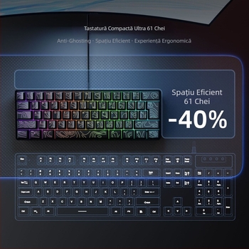 Tastatură cu membrană, iluminare RGB, până la 87 taste, cu cablu, ABS material