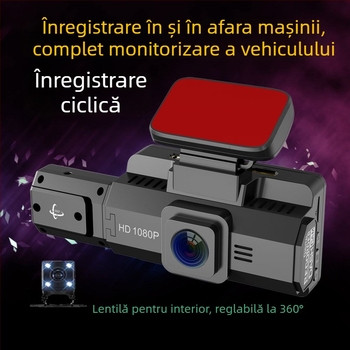 Dash cam frontal pentru mașină 1080p, vedere nocturnă IR, unghi de 170°, înregistrare duală, WiFi