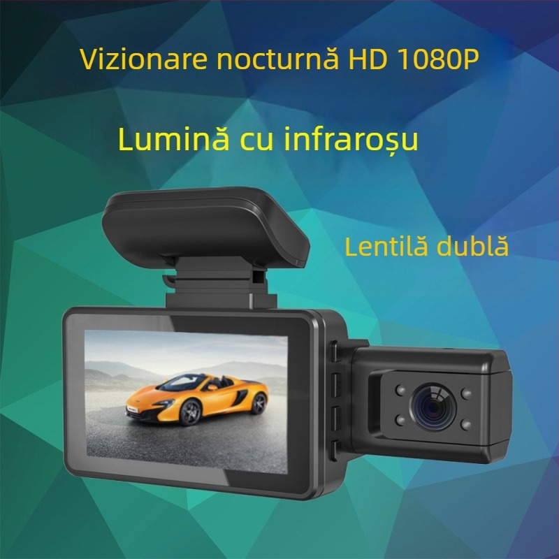 Dash cam frontal pentru mașină 1080p, vedere nocturnă IR, unghi de 170°, înregistrare duală, WiFi